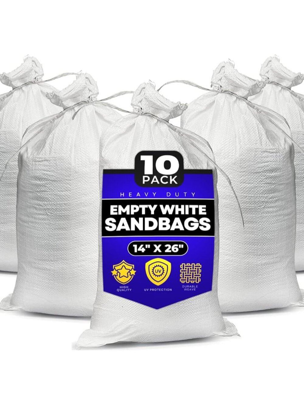 Sand Bags with Ties 14" x 26" - Sand Bags for Flooding, Woven Polypropylene Sand